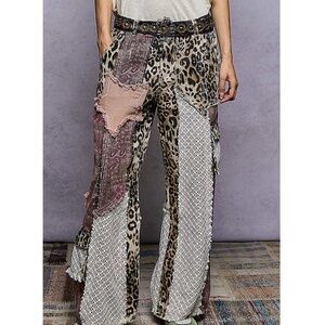 POL Leopard Patchwork Wide-Leg Pants